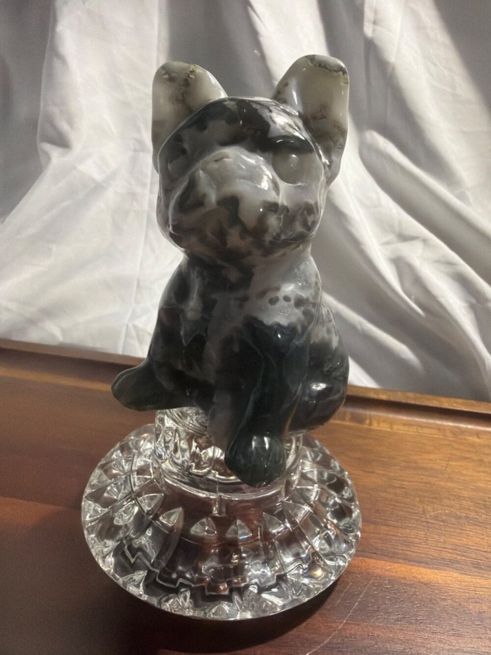 Moss Agate French Bulldog Crystal Dog Carving